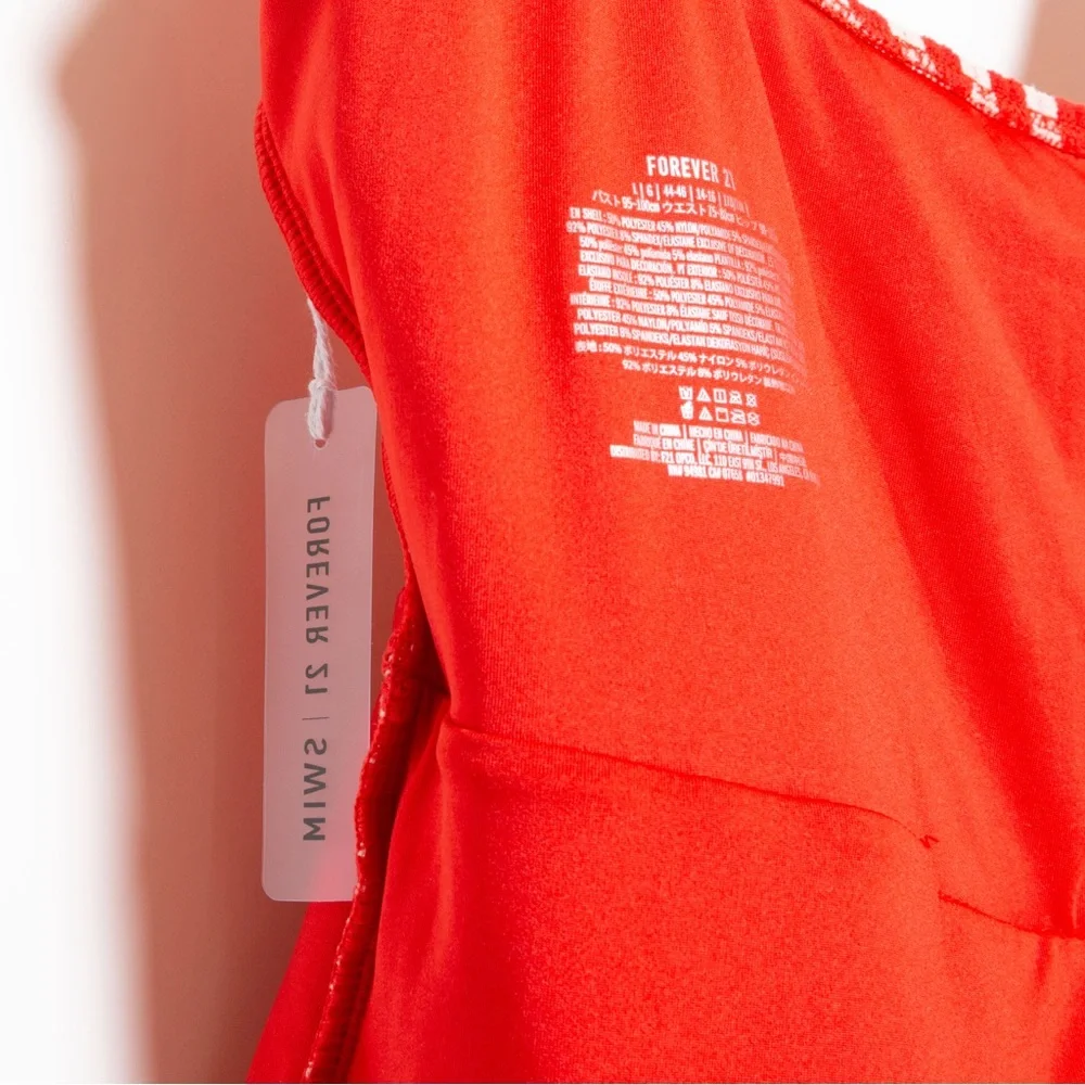 Forever 21 Red White Striped Terry Monokini High-Leg One-Piece Swimsuit – Size L - Picture 9 of 13